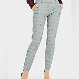 18 Long Express Editor Mid Rise Plaid with floral embroidery Skinny Pant
